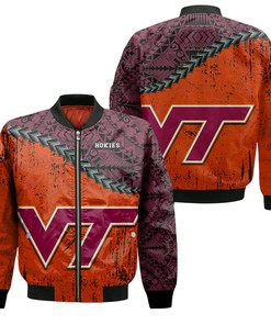 NCAA Virginia Tech Hokies Orange Maroon Bomber Jacket V2
