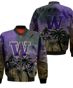 NCAA Washington Huskies Coconut Tree Tropical Bomber Jacket