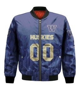 NCAA Washington Huskies Custom Text Number Purple Bomber Jacket V12