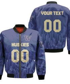 NCAA Washington Huskies Custom Text Number Purple Bomber Jacket V12