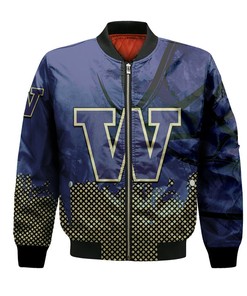 NCAA Washington Huskies Custom Text Number Purple Gold Bomber Jacket V8