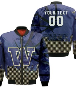 NCAA Washington Huskies Custom Text Number Purple Gold Bomber Jacket V8