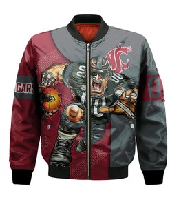 NCAA Washington State Cougars Custom Number Red Grey Bomber Jacket