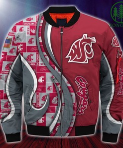 NCAA Washington State Cougars Custom Number Red Grey Bomber Jacket V1