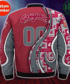 NCAA Washington State Cougars Custom Number Red Grey Bomber Jacket V1