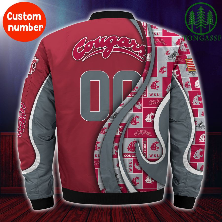 NCAA Washington State Cougars Custom Number Red Grey Bomber Jacket V1