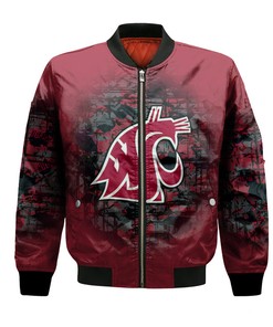 NCAA Washington State Cougars Custom Text Number Red Camo Vintage Bomber Jacket