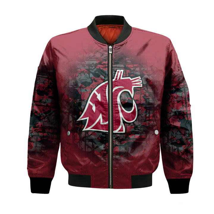 NCAA Washington State Cougars Custom Text Number Red Camo Vintage Bomber Jacket