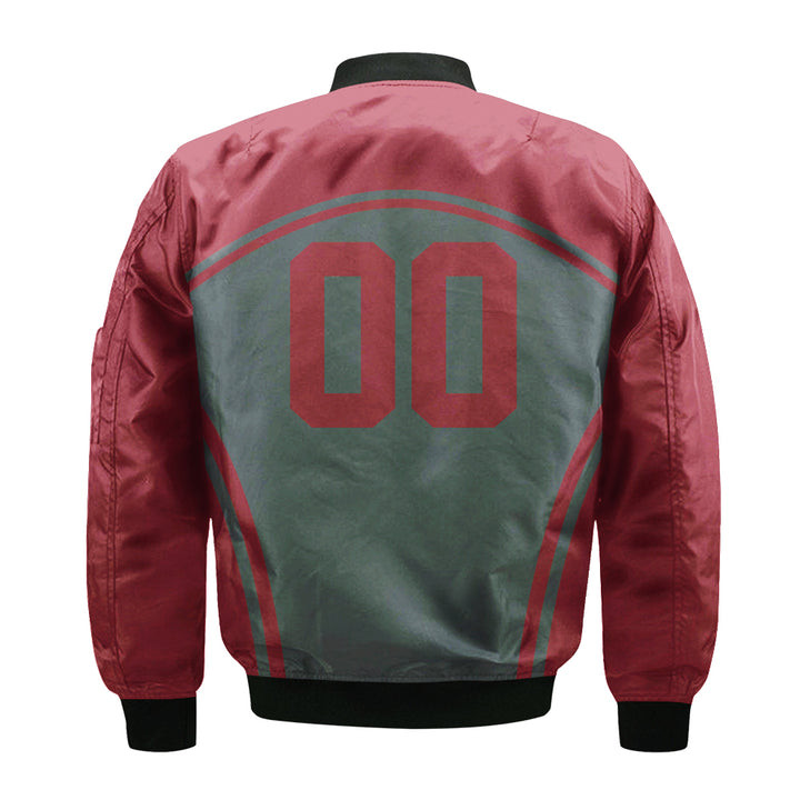 NCAA Washington State Cougars Custom Text Number Red Grey Curve Style Bomber Jacket