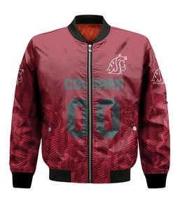 NCAA Washington State Cougars Custom Text Number Red Ombre Bomber Jacket