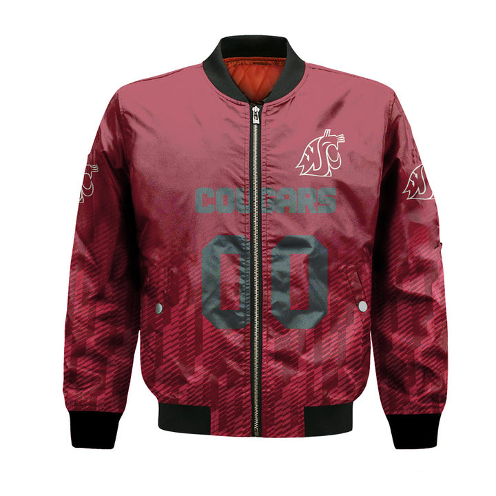 NCAA Washington State Cougars Custom Text Number Red Ombre Bomber Jacket