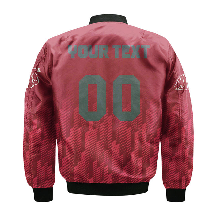 NCAA Washington State Cougars Custom Text Number Red Ombre Bomber Jacket