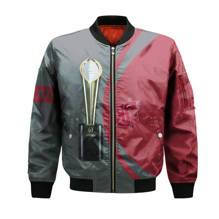NCAA Washington State Cougars Custom Text Red Grey Champions Bomber Jacket