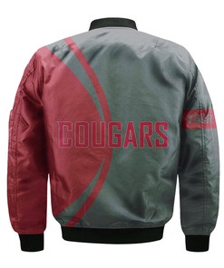 NCAA Washington State Cougars Custom Text Red Grey Champions Bomber Jacket