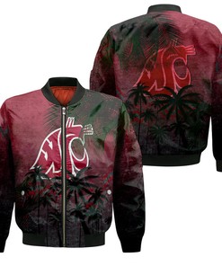 NCAA Washington State Cougars Red Coconut Tree Tropical Grunge Bomber Jacket