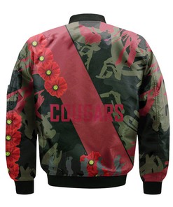 NCAA Washington State Cougars Red Flowers Black Bomber Jacket