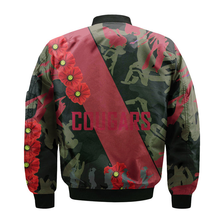 NCAA Washington State Cougars Red Flowers Black Bomber Jacket