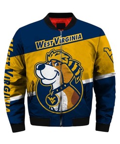NCAA West Virginia Mountaineers Blue Gold Bomber Jacket V3