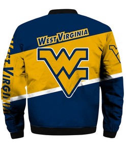 NCAA West Virginia Mountaineers Blue Gold Bomber Jacket V3