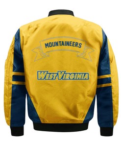 NCAA West Virginia Mountaineers Blue Gold Bomber Jacket V5