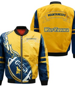 NCAA West Virginia Mountaineers Blue Gold Bomber Jacket V5