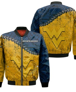 NCAA West Virginia Mountaineers Blue Gold Bomber Jacket V6
