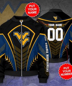 NCAA West Virginia Mountaineers Custom Name Number Black Bomber Jacket
