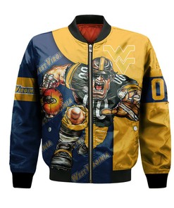 NCAA West Virginia Mountaineers Custom Number Blue Gold Bomber Jacket
