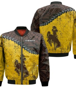 NCAA Wyoming Cowboys Grunge Polynesian Tattoo Bomber Jacket