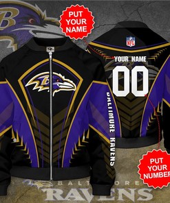 NFL Baltimore Ravens Custom Name Number Black Purple Bomber Jacket