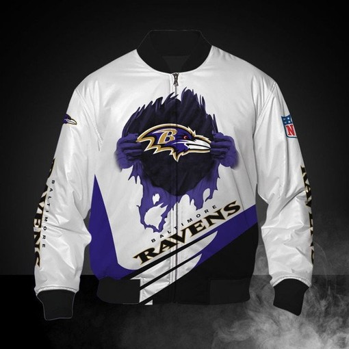 NFL Baltimore Ravens White Purple Bomber Jacket