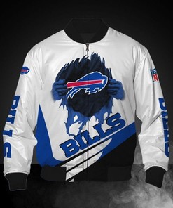 NFL Buffalo Bills Blue Logo White Graphic Bomber Jacket