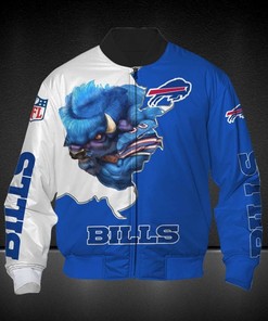 NFL Buffalo Bills White Blue Mascot Bomber Jacket