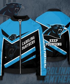 NFL Carolina Panthers Blue Black Keep Pounding Bomber Jacket