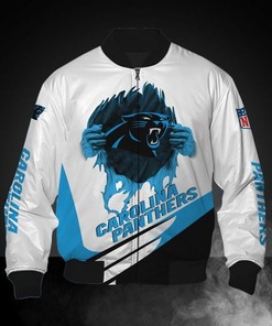 NFL Carolina Panthers White Blue Bomber Jacket