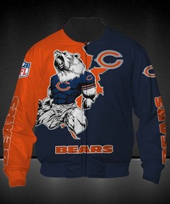 NFL Chicago Bears Orange Dark Blue Perfect Design Bomber Jacket