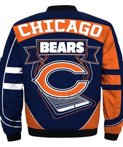 NFL Chicago Bears Orange Fire Ball Dark Blue Bomber Jacket