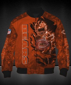 NFL Chicago Bears Orange Scratch Player In Fire Bomber Jacket