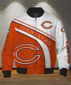 NFL Chicago Bears White Nice Curve In Orange Bomber Jacket