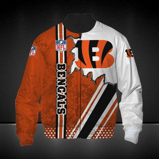 NFL Cincinnati Bengals Orange White Bomber Jacket V4