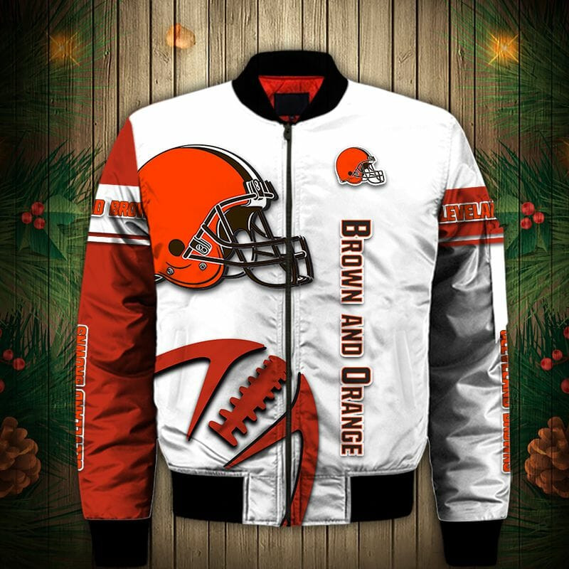NFL Cleveland Browns White Orange Bomber Jacket V4