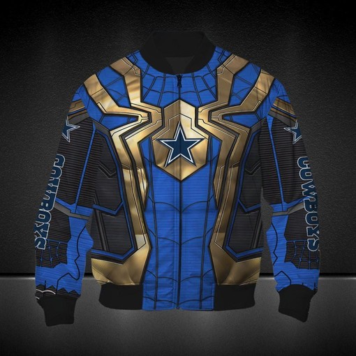 NFL Dallas Cowboys Blue Golden Spider Man Bomber Jacket