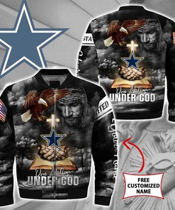 NFL Dallas Cowboys Custom Name One Nation Under God Bomber Jacket V3
