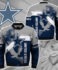 NFL Dallas Cowboys Custom Name One Nation Under God Bomber Jacket V4