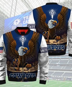 NFL Dallas Cowboys Custom Name One Nation Under God Bomber Jacket V5