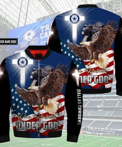 NFL Dallas Cowboys Custom Name One Nation Under God Bomber Jacket V7