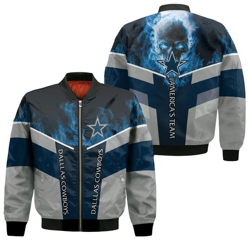 NFL Dallas Cowboys Skull Blue Fire Bomber Jacket