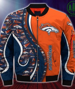 NFL Denver Broncos Custom Number Orange Navy Blue Bomber Jacket
