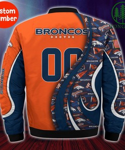 NFL Denver Broncos Custom Number Orange Navy Blue Bomber Jacket
