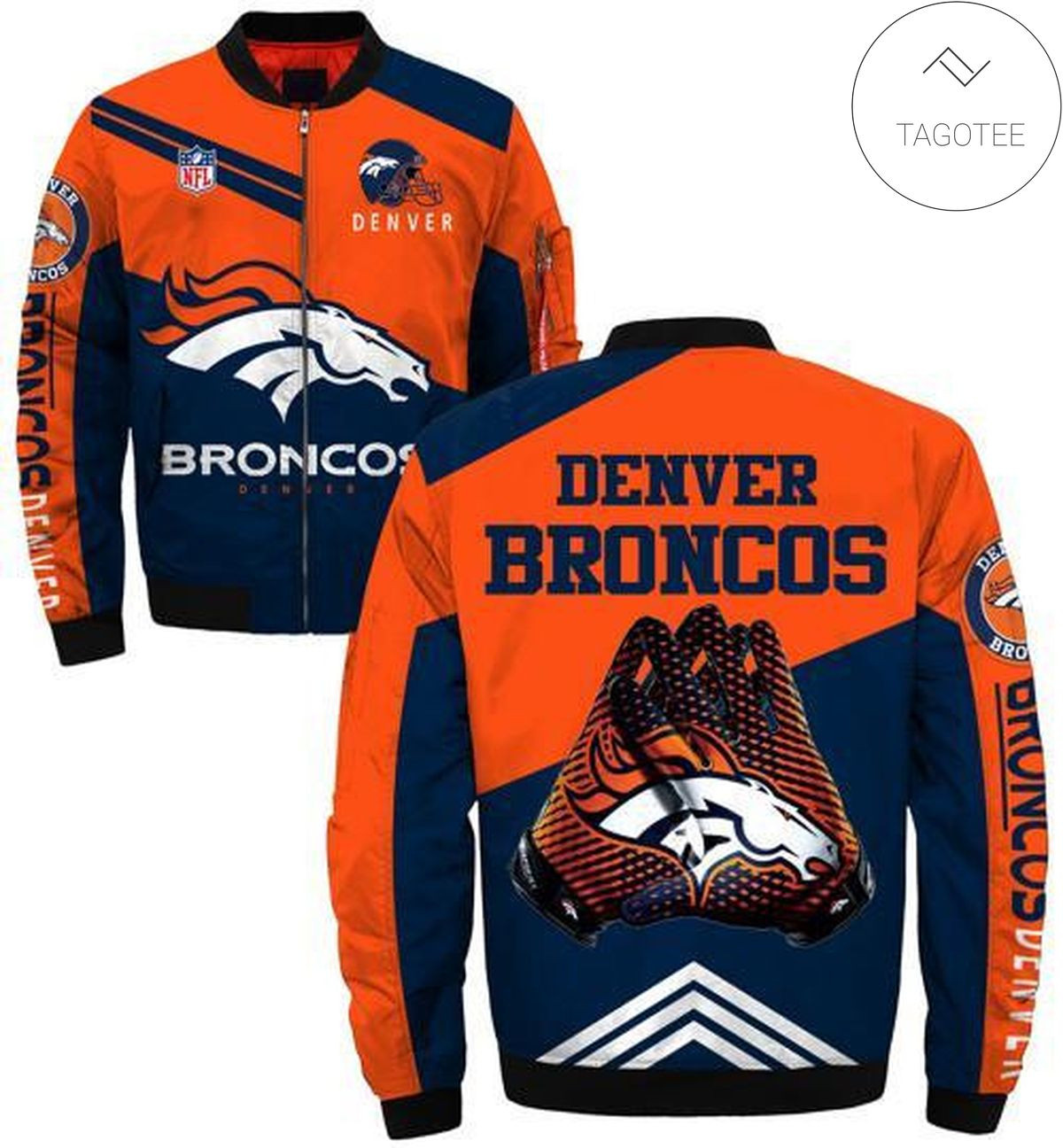 NFL Denver Broncos Navy Blue Orange Bomber Jacket